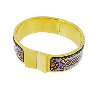 Hermes Bangle Enamel GM Location Gold Plated Cloisonne Blue